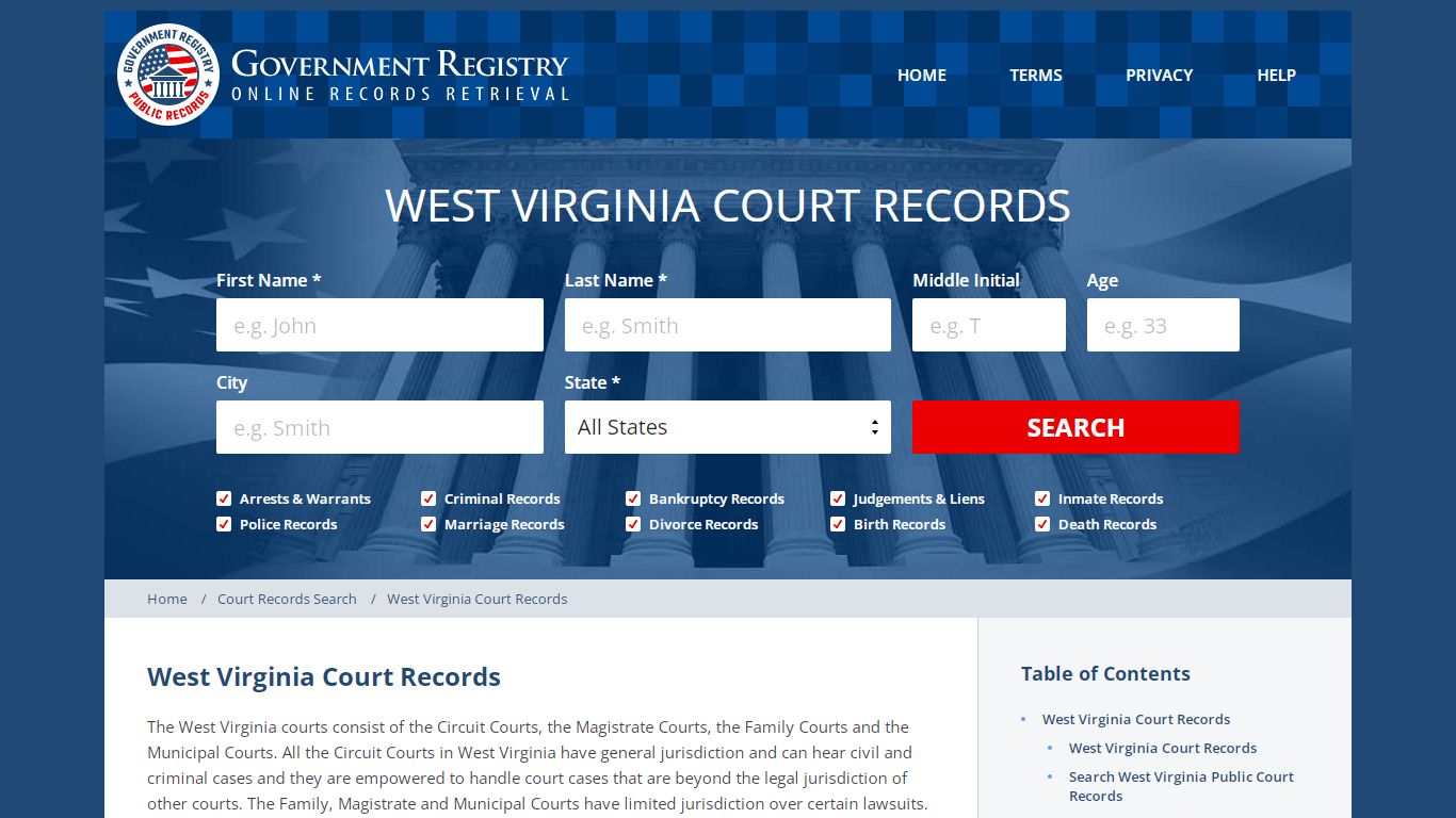 Online West Virginia Court Records - GovernmentRegistry.Org